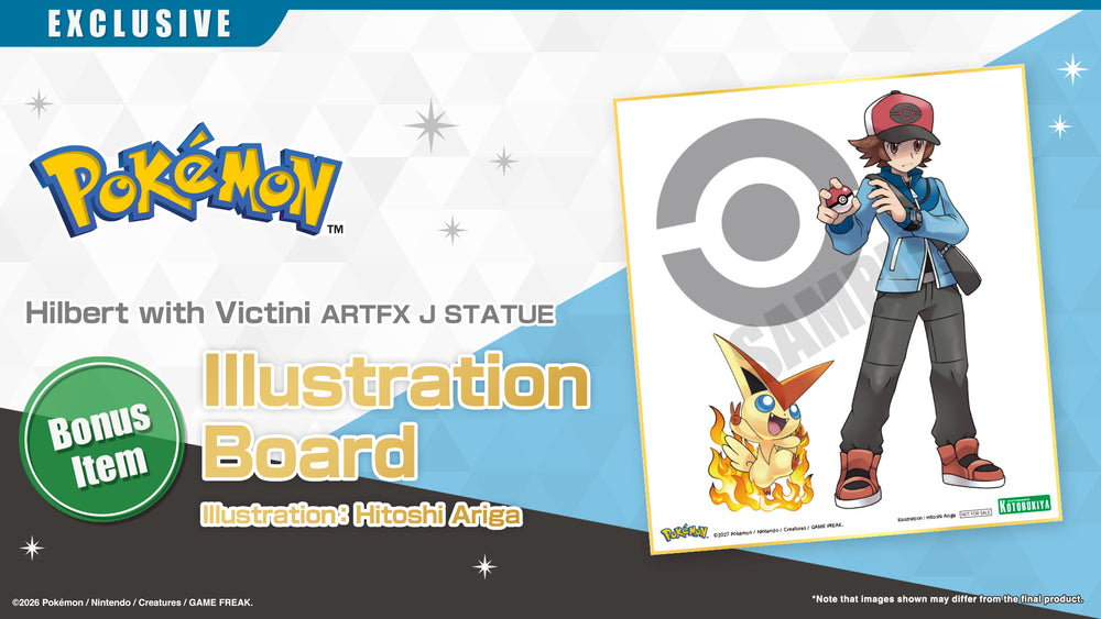 Pokémon Hilbert with Victini ARTFX J STATUE Illustration Board (by Hitoshi Ariga)